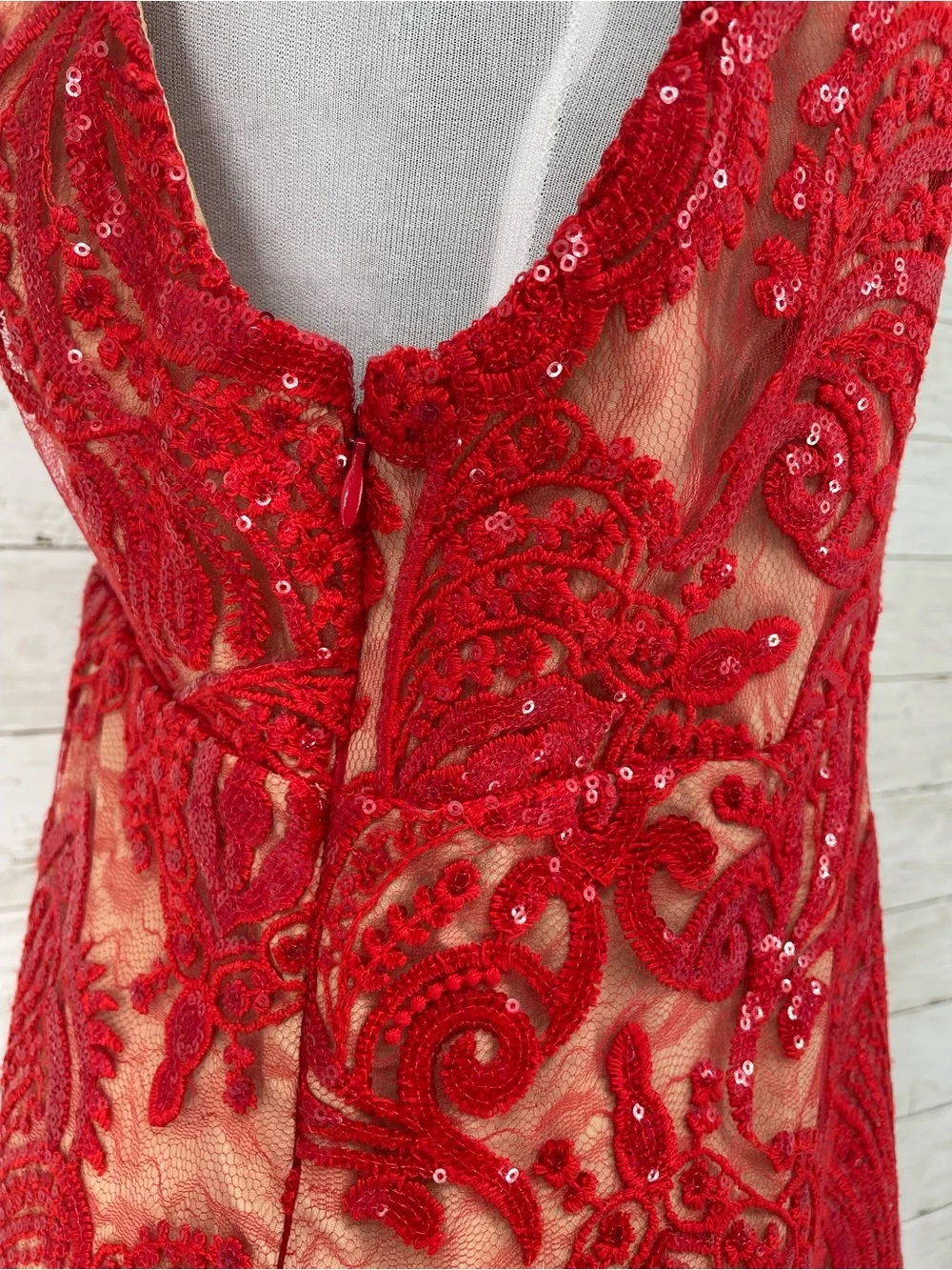 Free People Night Shimmers Red Sequin Lace Mini Slip Dress Size 12 NWT Deep V